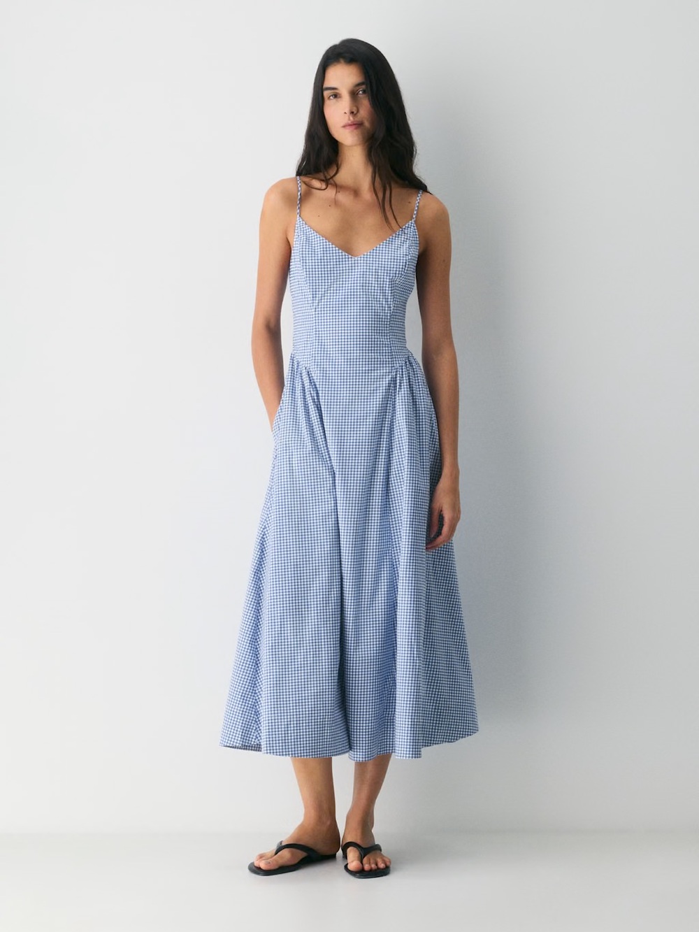 Artizia Wilfred Blue Gingham Spaghetti-Strap Midi Dress